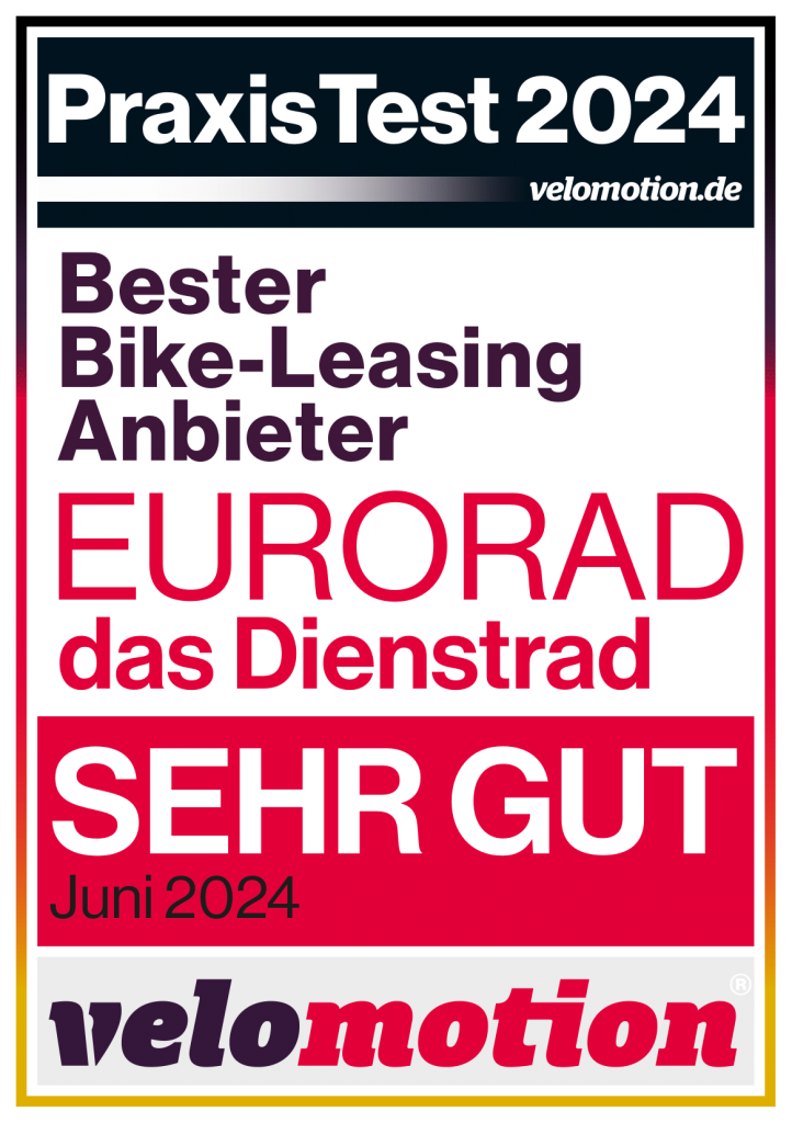 Praxis Test 2024 Bester Bike-Leasing Anbieter Eurorad das Dienstrad Sehr Gut JUni 2024 velo motion poster